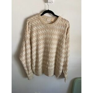 Cezar Vintage‎ Linen Cotton Knit Sweater Womens XL Cream Beige Diamond Textured